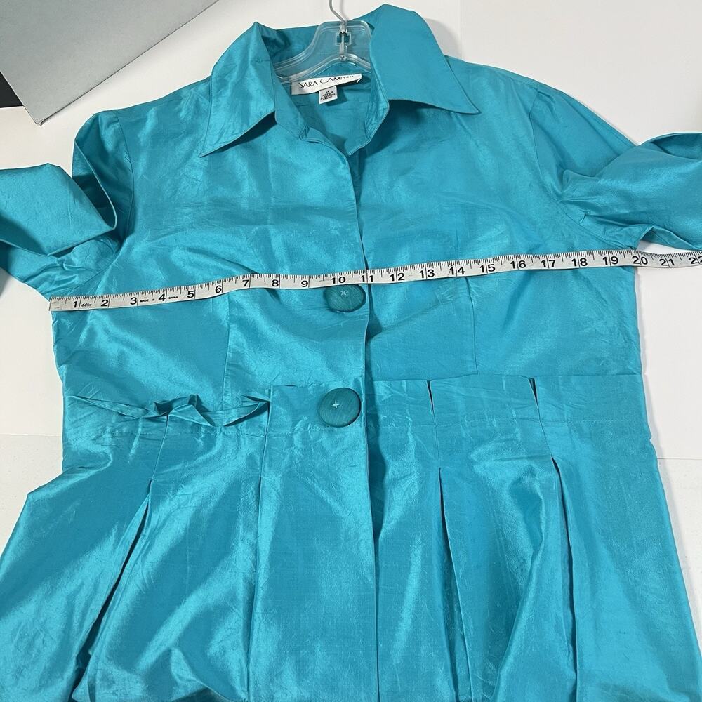 Sara Campbell 100% Silk Blazer Jacket Womens 12 Turquoise Blue Elegant Old Money - Picture 9 of 12